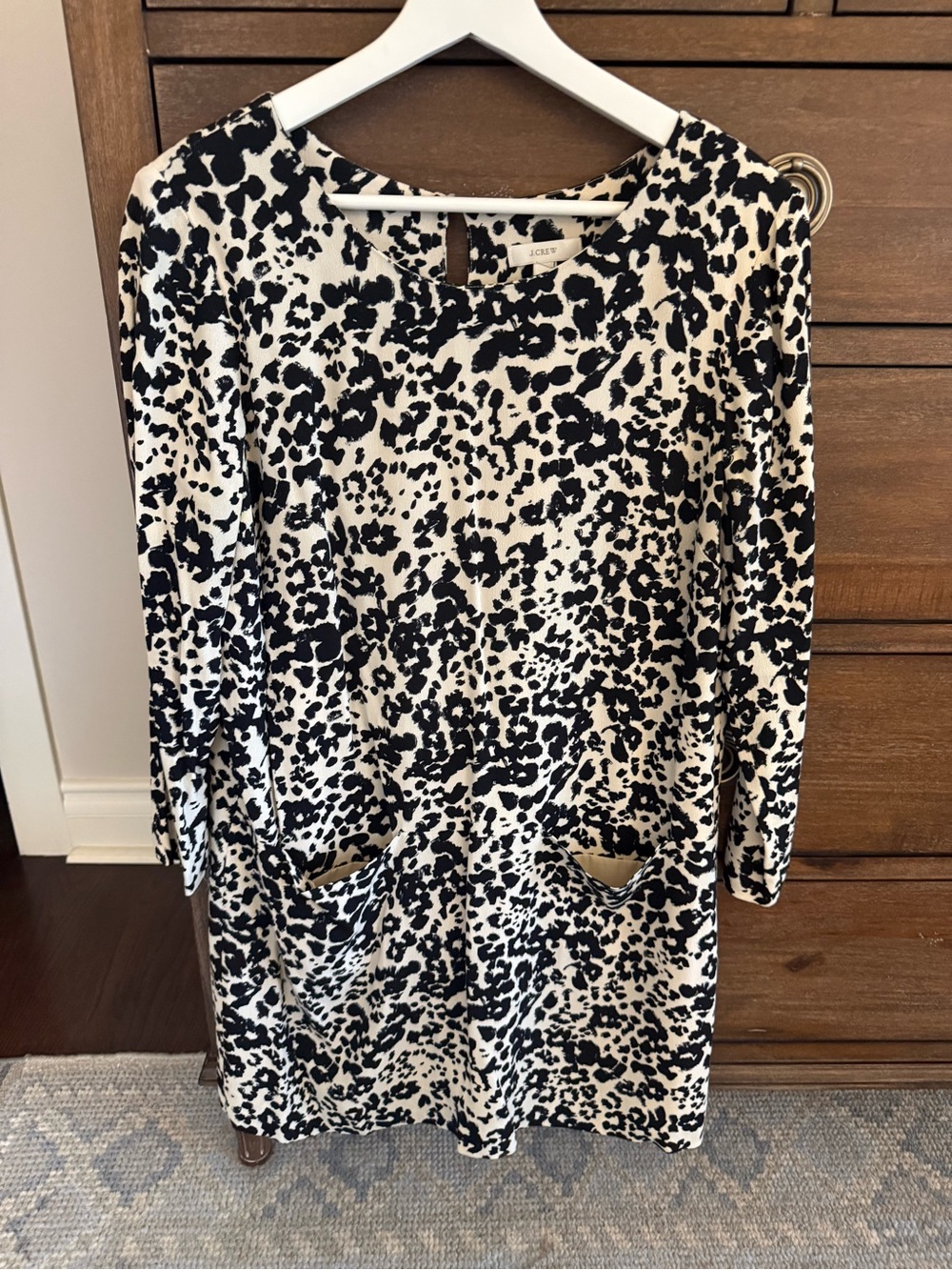 J. Crew Black and White Long-Sleeve Printed Shift Dress